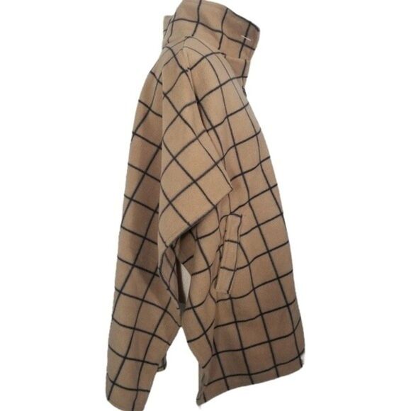 Le Moda  OSFM Cozy 4 Button Tan & Black Windowpane Fleece Poncho/Cape OSFM - Picture 5 of 6